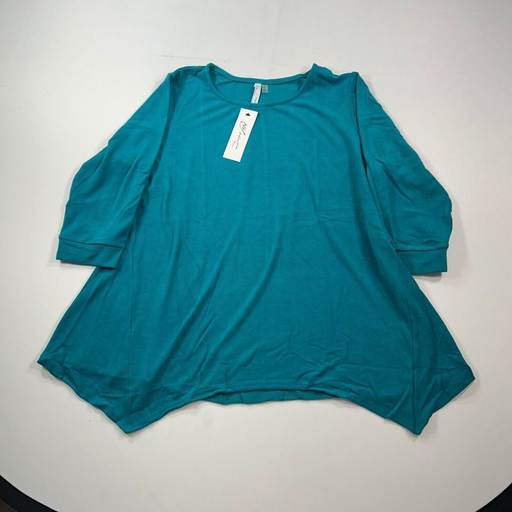 NY Collection Top & Printed Scarf Womens 1X Plus Handkerchief-Hem Jade Green NEW - Picture 2 of 9
